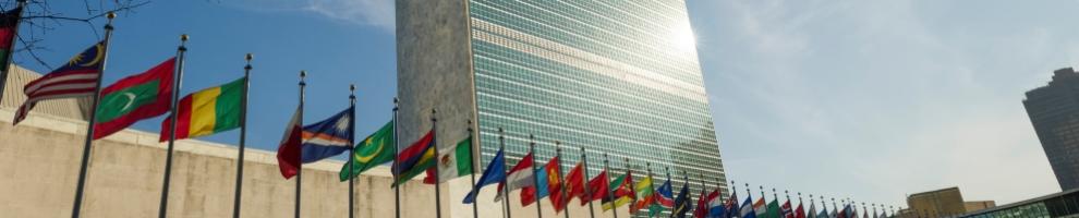 Flags outside UN Secretariat building